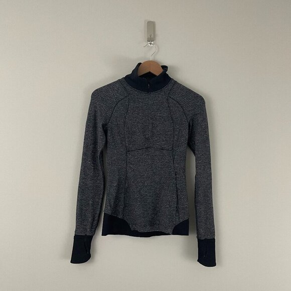 Lululemon Runderful 1/2 Zip Mini Check Pique Black Heathered Black Size 2 - Picture 1 of 7